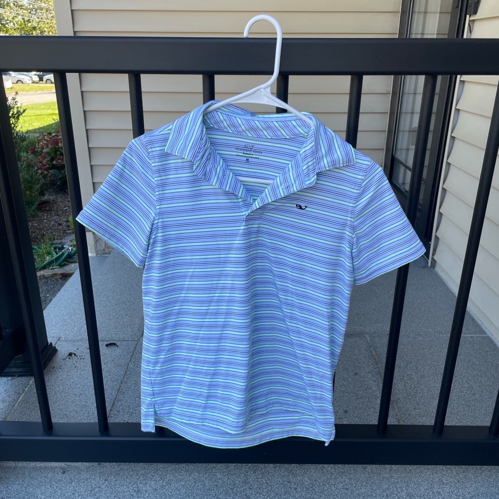 Vineyard Vines Blue and Green Striped Polo